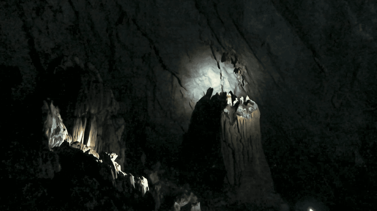 large chamber with big stalagmite in the puerto princesa underground river in palawan philippines
